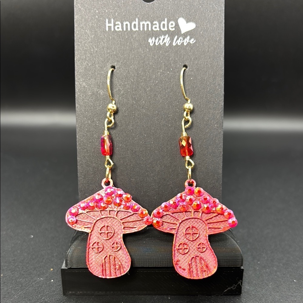 Handmade Red & Orange Cotton Mushroom Earrings
